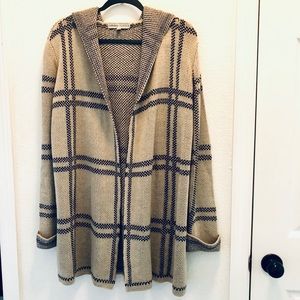 Tan & Black Hoodie Cardigan. Elegant stripe design